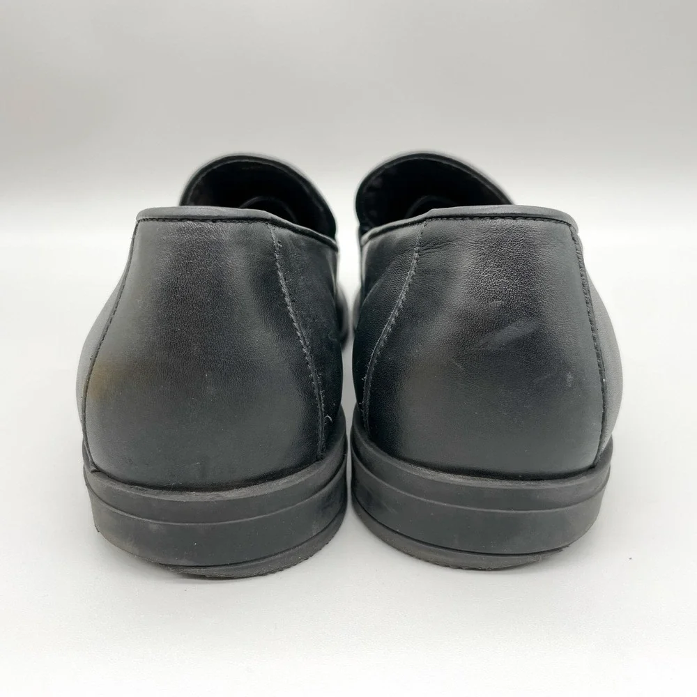 Bruno Magli Mens 12 Pablo Buckle Loafers Black Leather Apron Toe Shoes Preppy